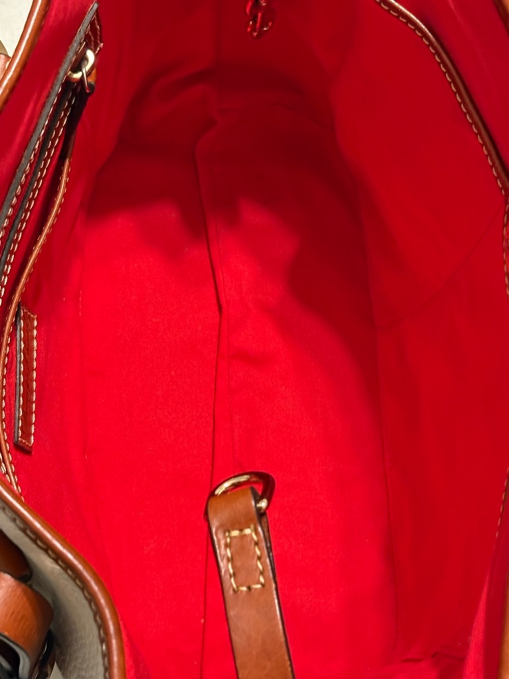 Dooney & Bourke Cream Tote with Brown Trim and Red Interior - Picture 4 of 8